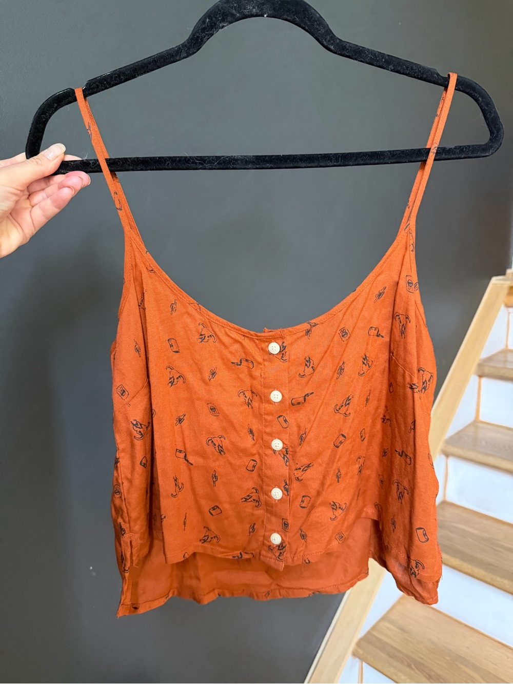 Obey Western Print Button-Front Tank Top